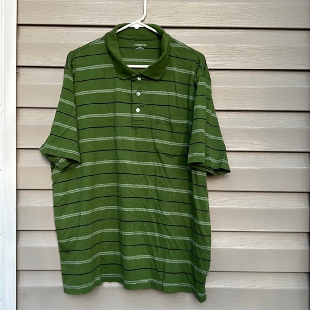 Croft&Barrow mens green with navy&white striped polo shirt $5/25